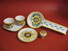 Spoon rest, cups and cork with bottle-glass coaster